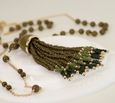 Isaac Mizrahi Live! Double Row Beaded Tassel Necklace, Green